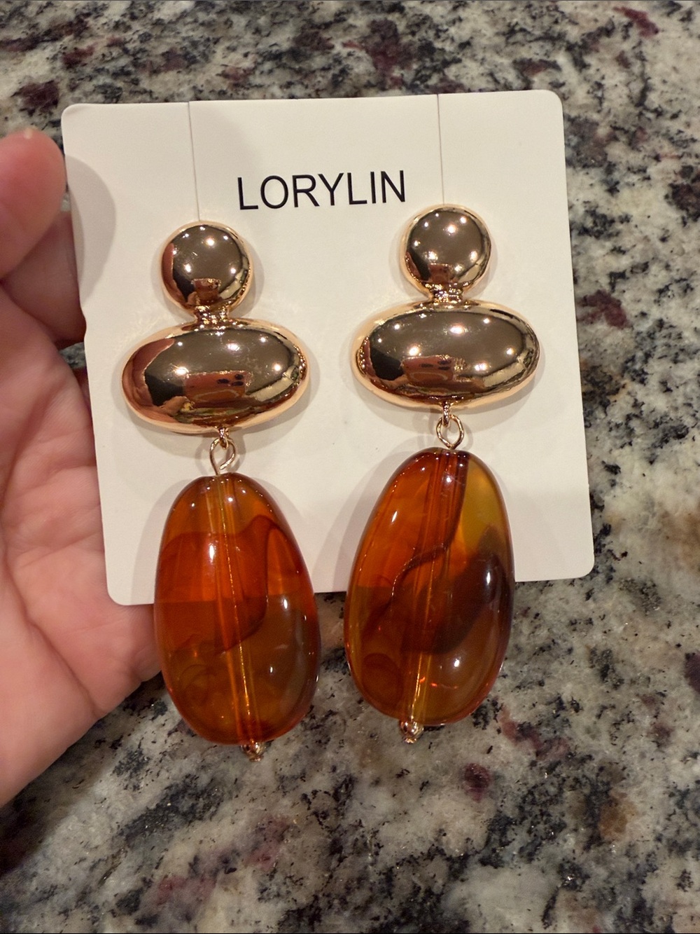 Gold Tone Amber Brown Oval Drop
Statement Earrings - Picture 4 of 4